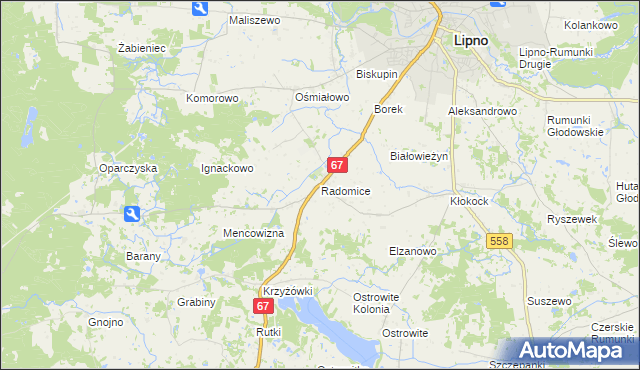 mapa Radomice gmina Lipno, Radomice gmina Lipno na mapie Targeo