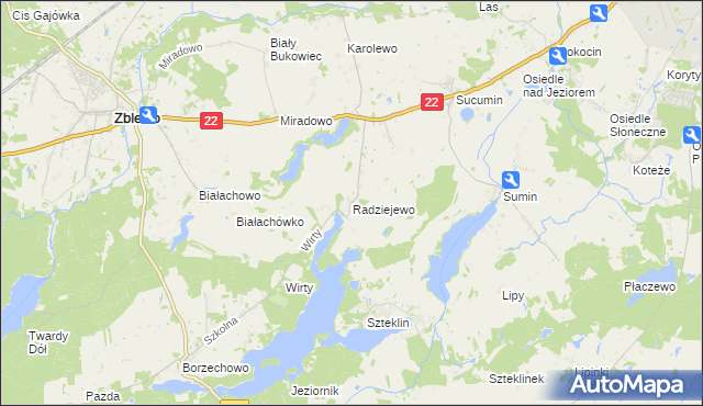 mapa Radziejewo gmina Zblewo, Radziejewo gmina Zblewo na mapie Targeo