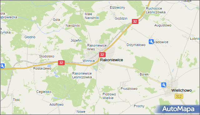 mapa Rakoniewice, Rakoniewice na mapie Targeo