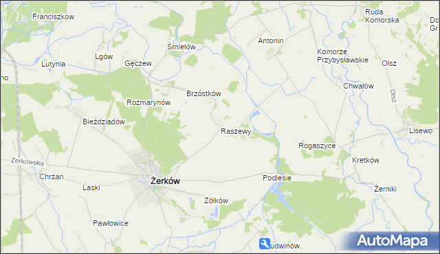mapa Raszewy gmina Żerków, Raszewy gmina Żerków na mapie Targeo