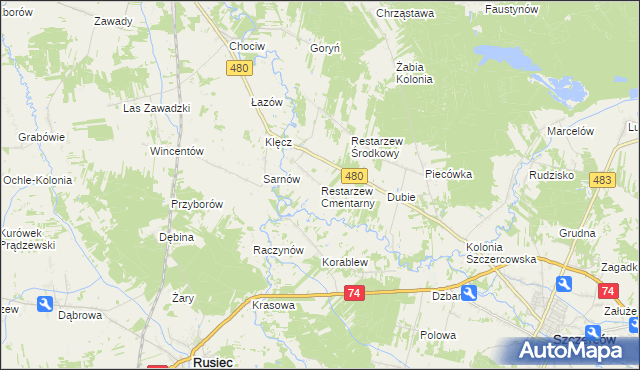 mapa Restarzew Cmentarny, Restarzew Cmentarny na mapie Targeo