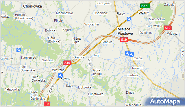 mapa Rogi gmina Miejsce Piastowe, Rogi gmina Miejsce Piastowe na mapie Targeo