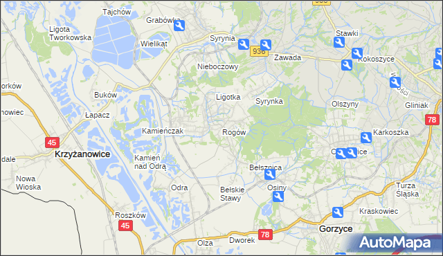 mapa Rogów gmina Gorzyce, Rogów gmina Gorzyce na mapie Targeo