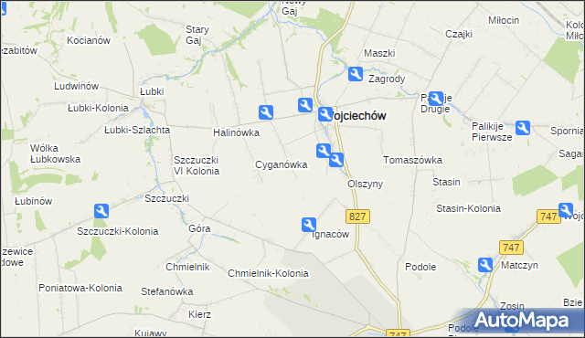 mapa Romanówka gmina Wojciechów, Romanówka gmina Wojciechów na mapie Targeo