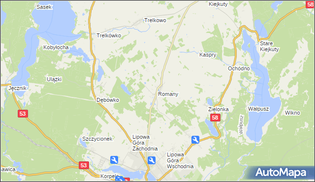 mapa Romany gmina Szczytno, Romany gmina Szczytno na mapie Targeo