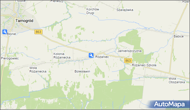 mapa Różaniec gmina Tarnogród, Różaniec gmina Tarnogród na mapie Targeo
