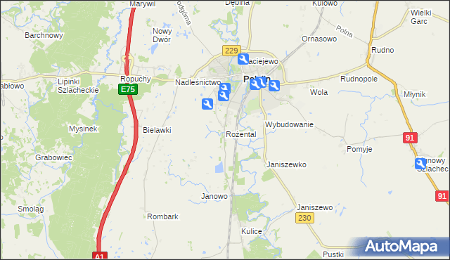 mapa Rożental gmina Pelplin, Rożental gmina Pelplin na mapie Targeo