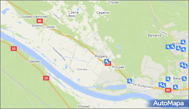 mapa Rozgarty gmina Zławieś Wielka, Rozgarty gmina Zławieś Wielka na mapie Targeo