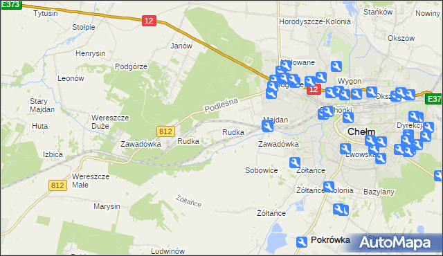 mapa Rudka gmina Chełm, Rudka gmina Chełm na mapie Targeo