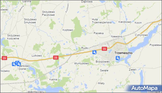 mapa Rudki gmina Trzemeszno, Rudki gmina Trzemeszno na mapie Targeo