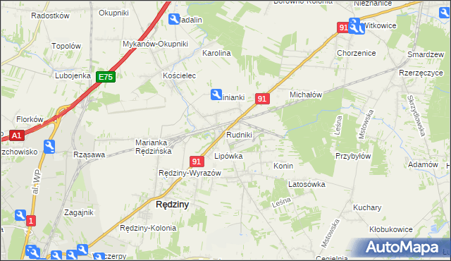 mapa Rudniki gmina Rędziny, Rudniki gmina Rędziny na mapie Targeo