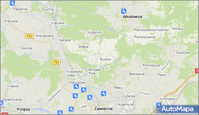 mapa Rudniki gmina Włodowice, Rudniki gmina Włodowice na mapie Targeo