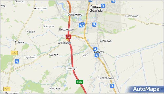 mapa Rusocin gmina Pruszcz Gdański, Rusocin gmina Pruszcz Gdański na mapie Targeo