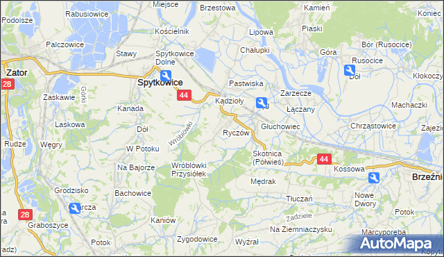 mapa Ryczów gmina Spytkowice, Ryczów gmina Spytkowice na mapie Targeo