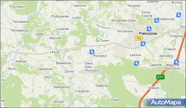 mapa Rykoszyn, Rykoszyn na mapie Targeo