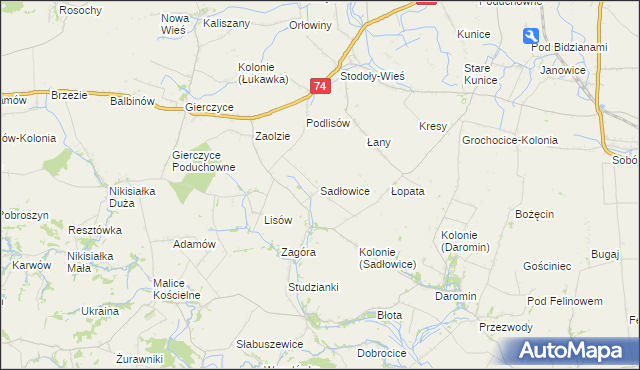 mapa Sadłowice gmina Wojciechowice, Sadłowice gmina Wojciechowice na mapie Targeo