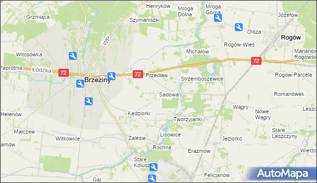 mapa Sadowa gmina Brzeziny, Sadowa gmina Brzeziny na mapie Targeo