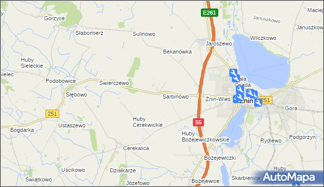 mapa Sarbinowo gmina Żnin, Sarbinowo gmina Żnin na mapie Targeo