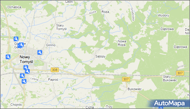 mapa Sątopy gmina Nowy Tomyśl, Sątopy gmina Nowy Tomyśl na mapie Targeo