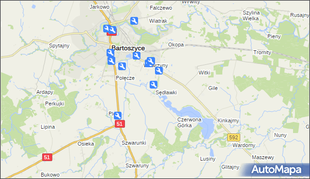 mapa Sędławki, Sędławki na mapie Targeo