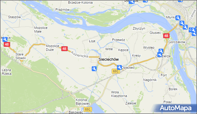 mapa Sieciechów powiat kozienicki, Sieciechów powiat kozienicki na mapie Targeo
