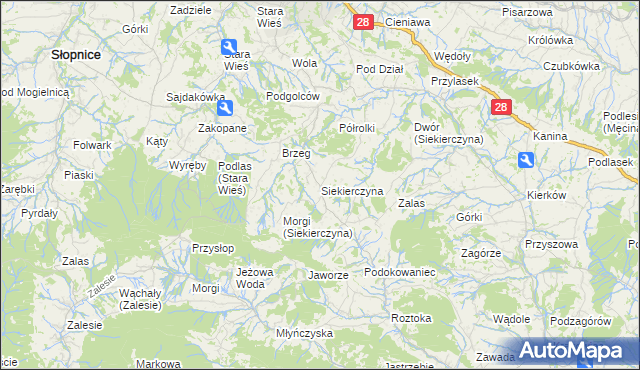 mapa Siekierczyna gmina Limanowa, Siekierczyna gmina Limanowa na mapie Targeo