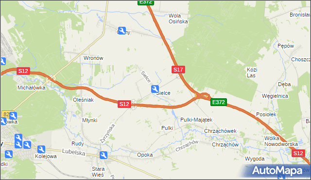 mapa Sielce gmina Końskowola, Sielce gmina Końskowola na mapie Targeo