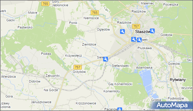 mapa Sielec gmina Staszów, Sielec gmina Staszów na mapie Targeo