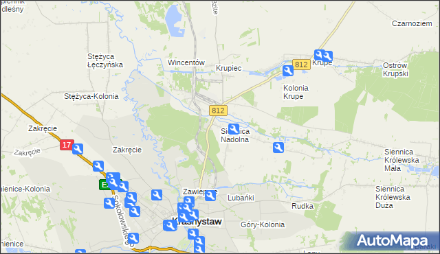 mapa Siennica Nadolna gmina Krasnystaw, Siennica Nadolna gmina Krasnystaw na mapie Targeo