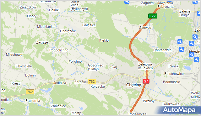 mapa Skiby gmina Chęciny, Skiby gmina Chęciny na mapie Targeo