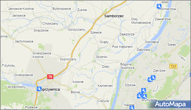 mapa Skotniki gmina Samborzec, Skotniki gmina Samborzec na mapie Targeo