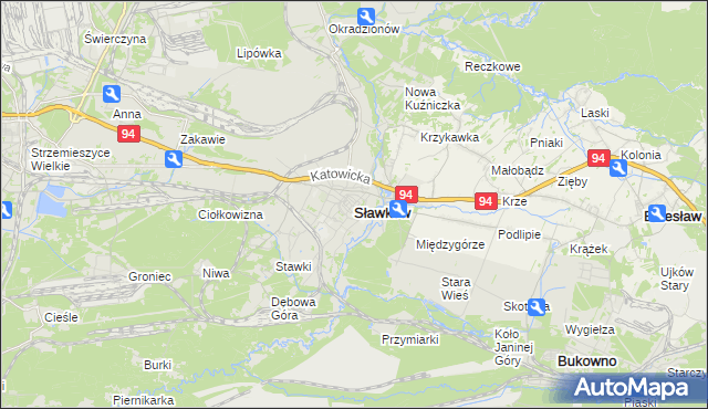 mapa Sławków powiat będziński, Sławków powiat będziński na mapie Targeo