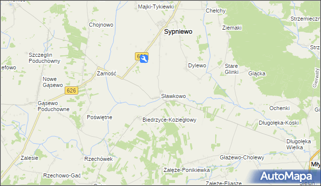 mapa Sławkowo gmina Sypniewo, Sławkowo gmina Sypniewo na mapie Targeo