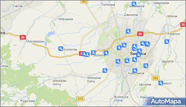 mapa Słotwina gmina Świdnica, Słotwina gmina Świdnica na mapie Targeo