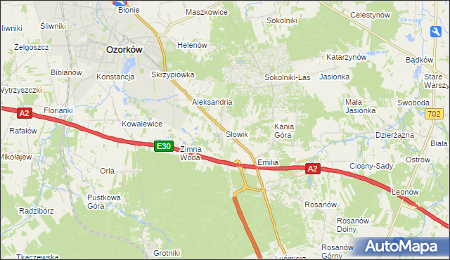 mapa Słowik gmina Zgierz, Słowik gmina Zgierz na mapie Targeo