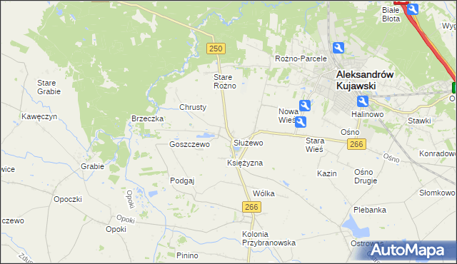 mapa Służewo gmina Aleksandrów Kujawski, Służewo gmina Aleksandrów Kujawski na mapie Targeo