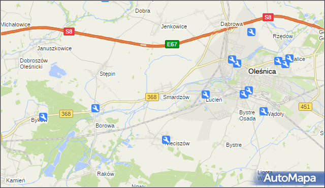 mapa Smardzów gmina Oleśnica, Smardzów gmina Oleśnica na mapie Targeo