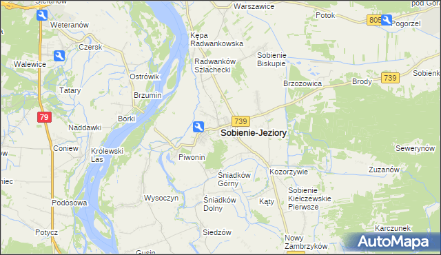 mapa Sobienie-Jeziory, Sobienie-Jeziory na mapie Targeo