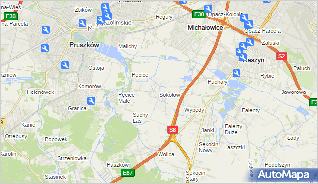 mapa Sokołów gmina Michałowice, Sokołów gmina Michałowice na mapie Targeo