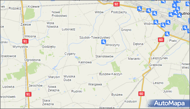 mapa Stanisławów gmina Kutno, Stanisławów gmina Kutno na mapie Targeo