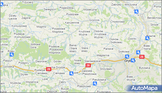 mapa Stara Wieś gmina Grybów, Stara Wieś gmina Grybów na mapie Targeo