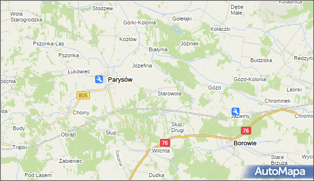 mapa Starowola gmina Parysów, Starowola gmina Parysów na mapie Targeo