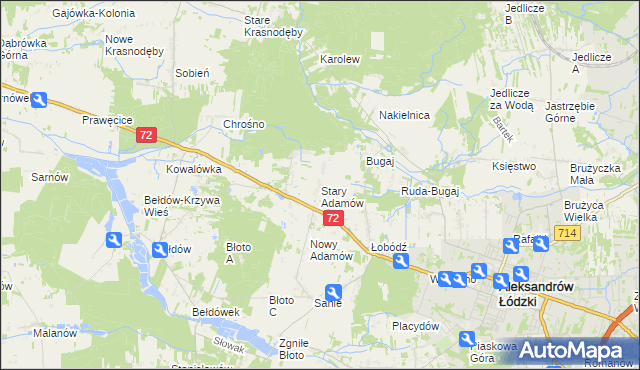 mapa Stary Adamów gmina Aleksandrów Łódzki, Stary Adamów gmina Aleksandrów Łódzki na mapie Targeo