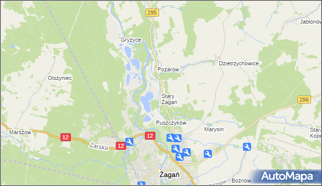 mapa Stary Żagań, Stary Żagań na mapie Targeo