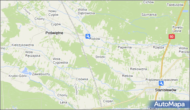 mapa Stróżki gmina Poświętne, Stróżki gmina Poświętne na mapie Targeo