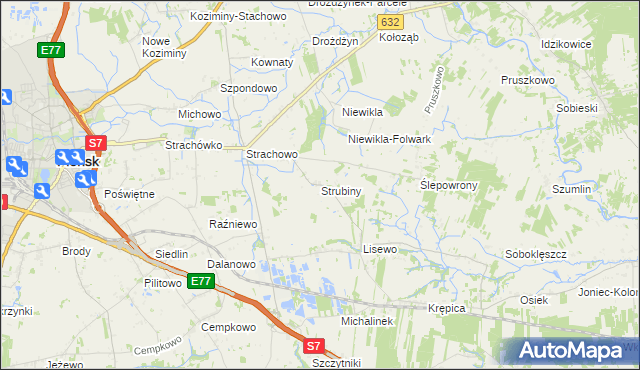 mapa Strubiny gmina Płońsk, Strubiny gmina Płońsk na mapie Targeo
