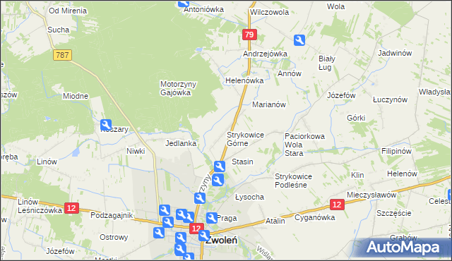 mapa Strykowice Górne, Strykowice Górne na mapie Targeo