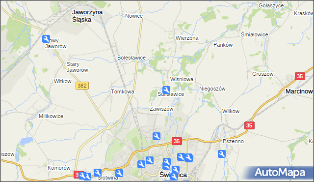 mapa Sulisławice gmina Świdnica, Sulisławice gmina Świdnica na mapie Targeo