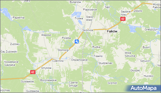 mapa Sułków gmina Fałków, Sułków gmina Fałków na mapie Targeo