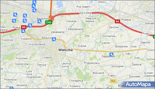 mapa Sułków gmina Wieliczka, Sułków gmina Wieliczka na mapie Targeo